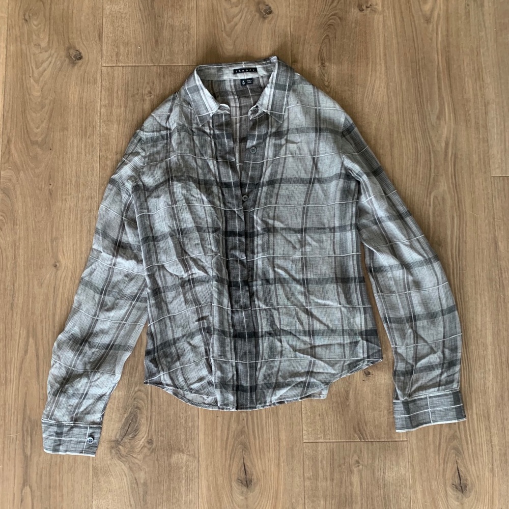 Theory Silk Checkered Button Down Shirt